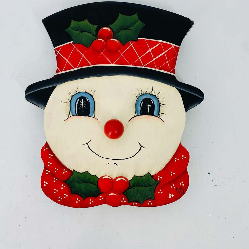 Vintage Sankyo Japan Musical Snowman 11" Hand Painted Wood Frosty Singing Decor